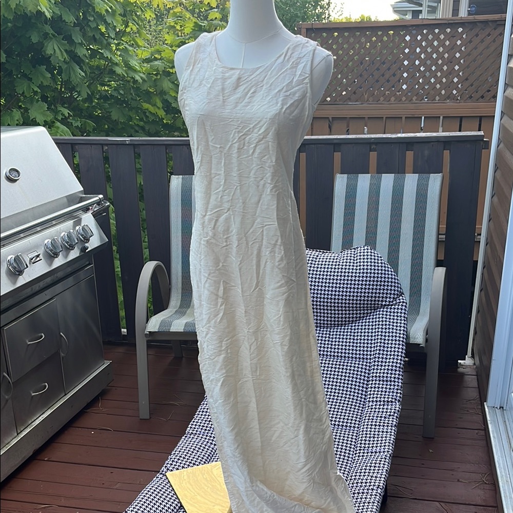 Elegant natural almost cream  pure silk raw Sleeveless Maxi Dress